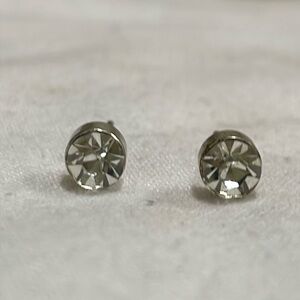 Vintage silver tone 5mm round bright cut crystal bezel set stud earrings